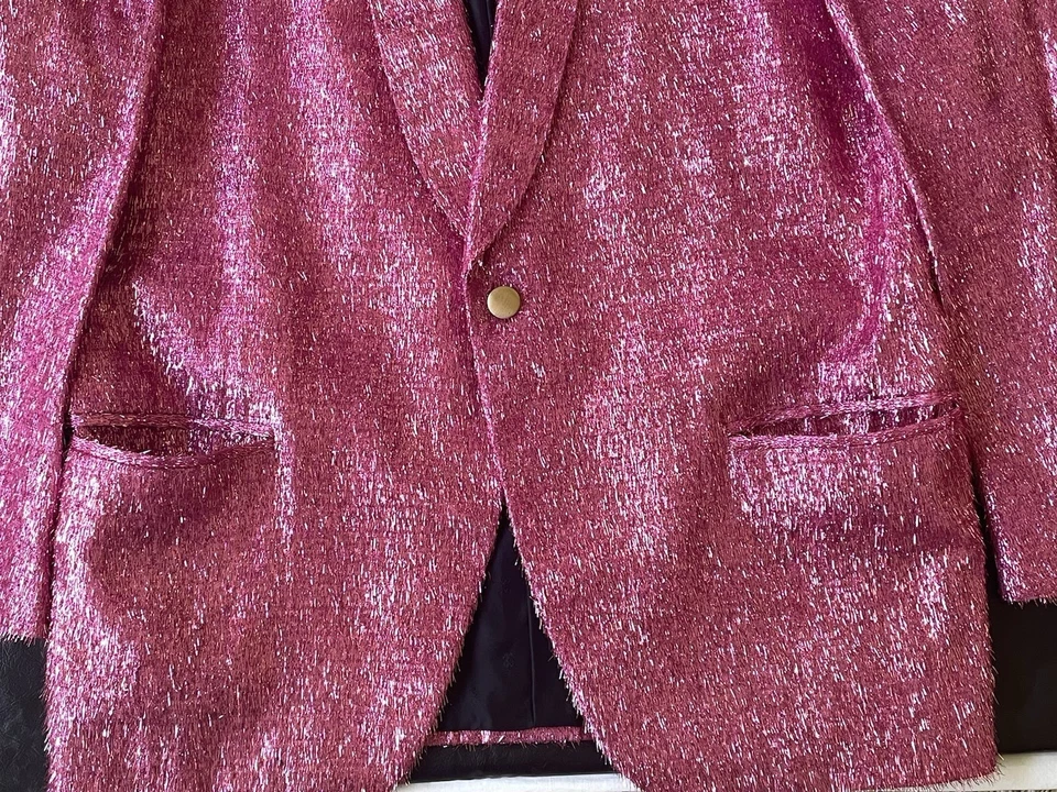 Vintage 1969 Pop/Mod Blazer - Custom Pink - Metallic Tinsel Fabric - Small - Image 4 of 4