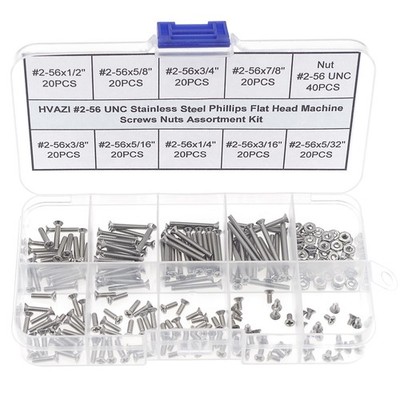 HVAZI #2-56 UNC Stainless Steel Phillips Flat Head Machine #2-56UNC, Silver 