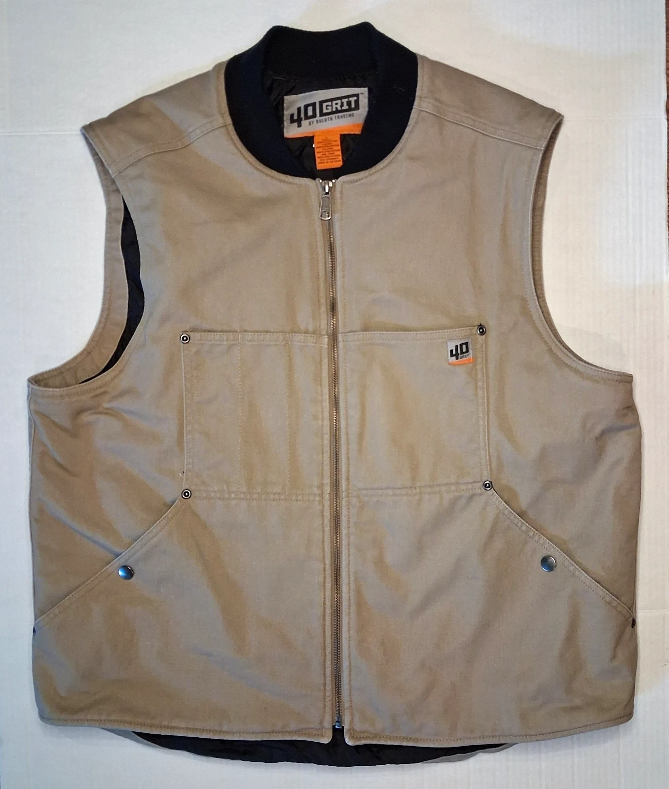 Duluth Trading 40 Grit Canvas Insulated Full Zip Lined Vest Tan/Khaki Sz L