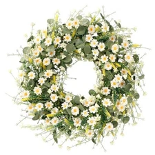  White Daisy Wreath 24 Inch Spring Summer Wreath Fake Silk Floral Wreath with 