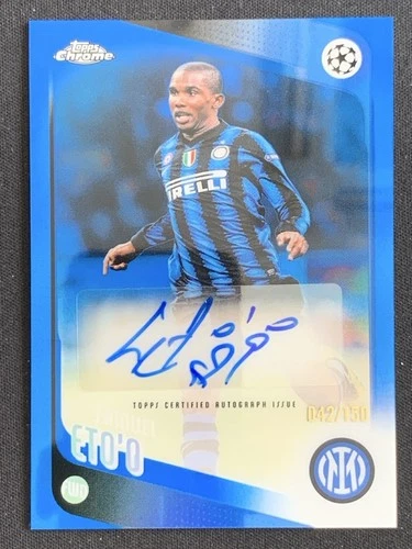 Samuel Eto'O 2025-26 Topps Chrome UCC Blue Refractor Auto /150 #CLA-SE