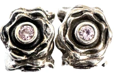(PAIR)  Authentic Pandora Rose Petals with Pink Cubic Zirconia 790316PCZ Charm