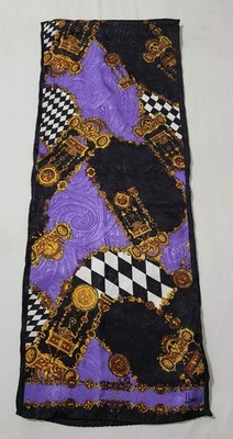 Vtg Honey Brand Scarf  Oblong 10x52 Multi-Color Purple Native Ethnic Made Korea 