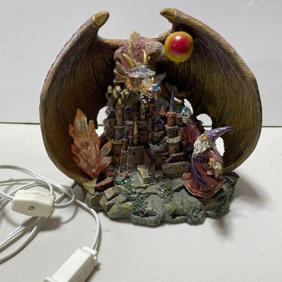 Vintage Fantasy Dragon Collectible Figurine Statue Wizard Lights Up Working