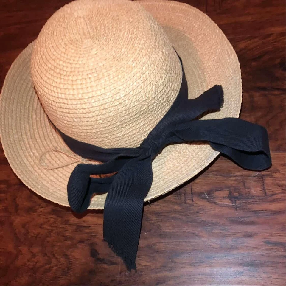 Helen Kaminski Sombrero Córcega 100% Rafia Sombrero Sol Paja con Lazo Negro Foto 4 de 4