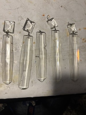 LOT 6 VTG. 5  Leaded ￼CRYSTAL COLONIAL CUT SQUARE RECTANGULAR CHANDELIER PRISMS