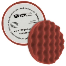6.5" Red Waffle Heavy Cut Grip Foam Polish Buff Pad - DA Hook & Loop Car Detail