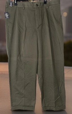 NWT Izod Khaki Pants Double Pleat Wrinkle Free Madison Chino Tarmac Sz Men 42x30
