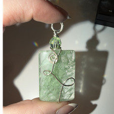 Handcrafted Green Wire Wrapped Rectangle Stone Pendant Charm