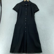 Vtg Karl Lagerfeld Dress Womens Medium Black S/S Collared Snap Button Front 