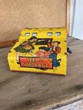 Vintage See and Subtract Tin Math Toy Wolverine Toy Company USA MCM Lever Works!