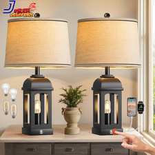 Table Lamp for Living Room, Farmhouse Lamps Set of 2 with USB A C and Nightlight
