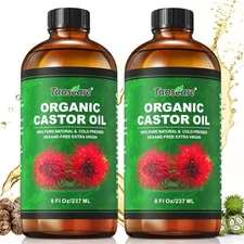 2 Pack Castor Oil Organic Cold Pressed Unrefined Glass 5 Count (Pack of 2) 