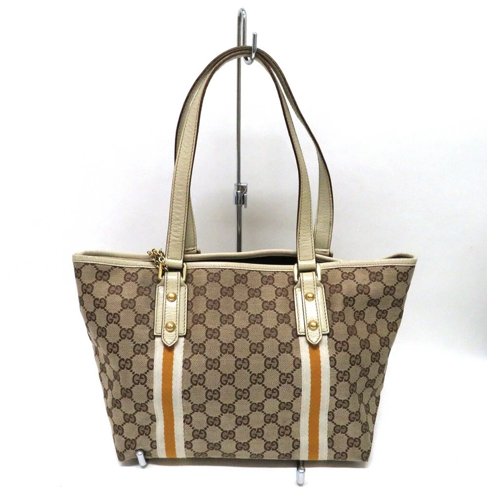 Sac fourre tout Gucci GG toile cuir blanc beige rang AB 13,7