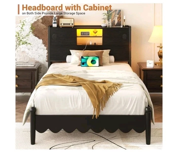 Cabecero para cama doble con almacenamiento resistente cabecero de librería con salida. Foto 2 de 4