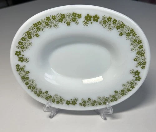 Vtg Pyrex Gravy Boat Underplate Only Spring Crazy Daisy 77-U Light Green F2