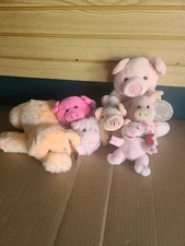 Lot Of 7 Plush Pigs Variety Of Brands Sizes & Colors Some W/TAGS 1 Puppet 1 Babe