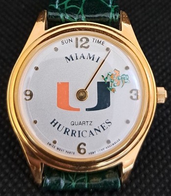 Rare Miami Hurricanes Watch NOS Sun Time Vintage NCAA New Leather Strap Quartz