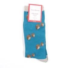 CLUB ROOM BLUE GRAY NATURE ACORN NUT GRAPHIC SEAMLESS TOE CREW SOCKS MENS NEW