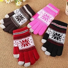 Touch Snowflake Gloves Fleece Smart Knitted Design Ladies Mens Warm Screen