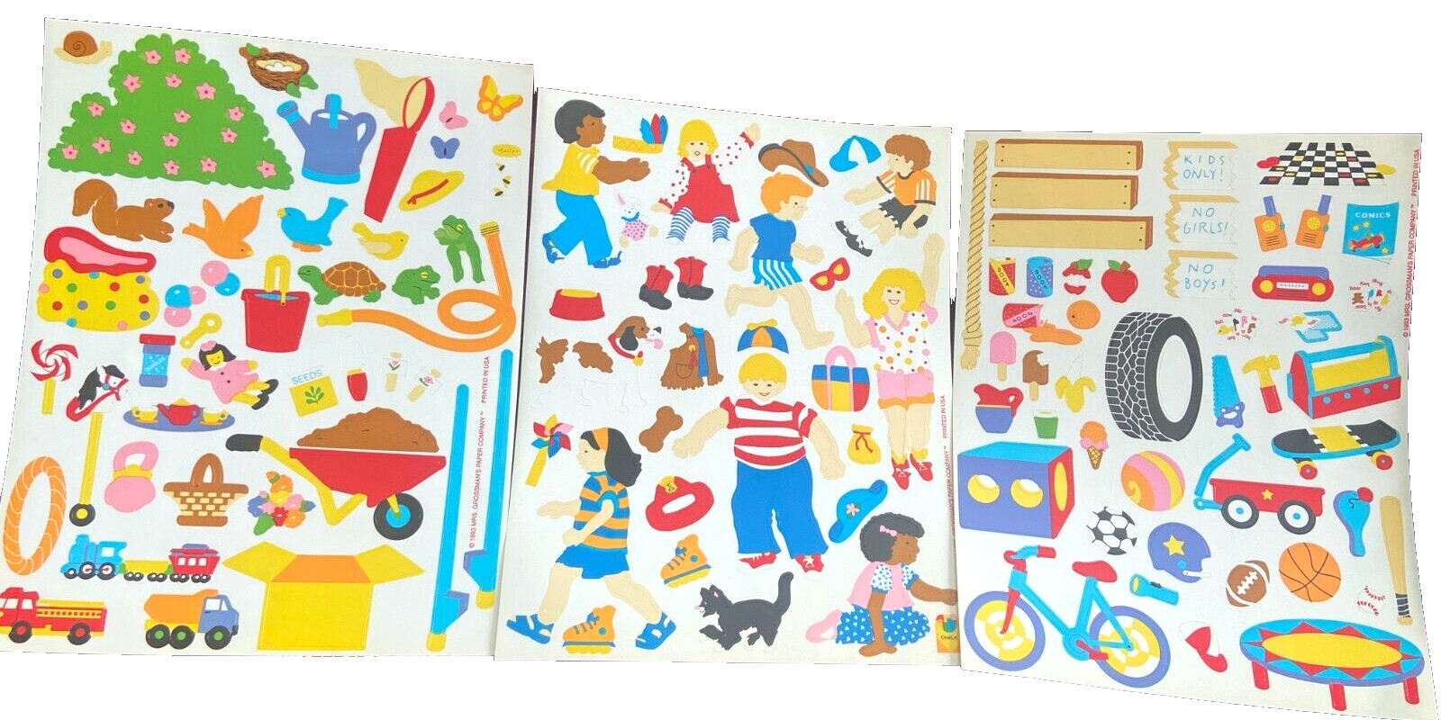 Vintage 1993 Mrs Grossman 3 Sticker 6" x 8" Sheets ~ Kids Clubhouse Toys Outdoor
