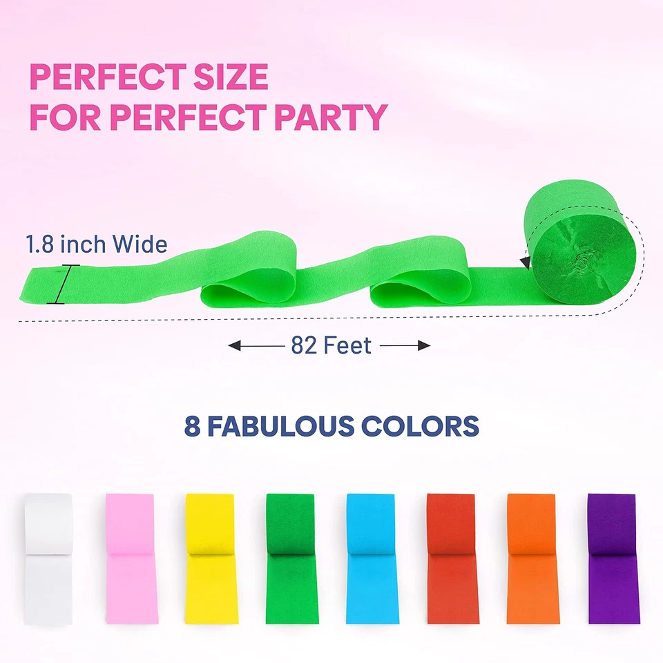 8 Crepe Paper Streamers Rolls, 656Ft Pack of Unique 8 Rainbow Streamers Party De - Image 3 of 4