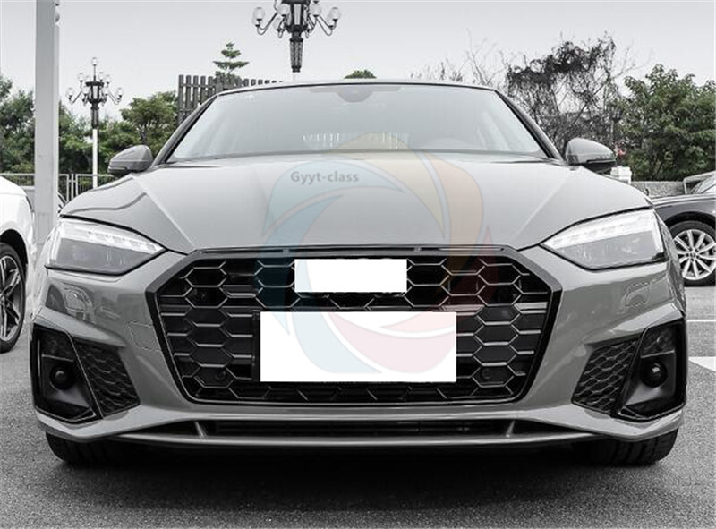 For Audi A5 S5 2020-2024 ABS Glossy Black Front Grill+Fog Light
