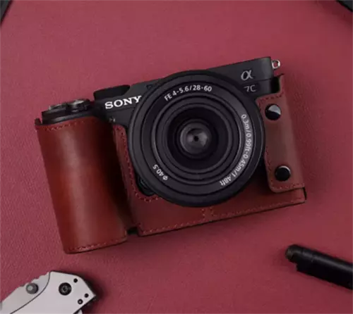 Camera Half Case For Sony A7C Retro Insert Genuine Leather Handmade - Picture 10 of 41