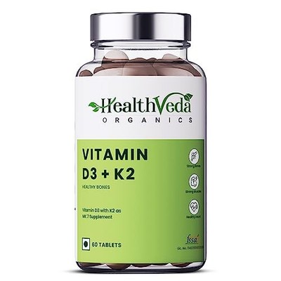 Health Veda Organics Vitamin D3 (400 IU) + Vitamin K2 as MK7 Supplement (55mcg)