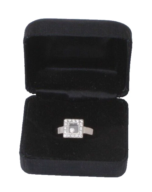 CHOPARD HAPPY RING Square Floating Diamond Ring 18k Real White Gold 750 Size 7.5 Foto 2 de 4