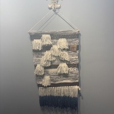 Bohemian Woven Wall Hanging Multi Tapestry Fringe Dipped Blue Ends 18"X36"