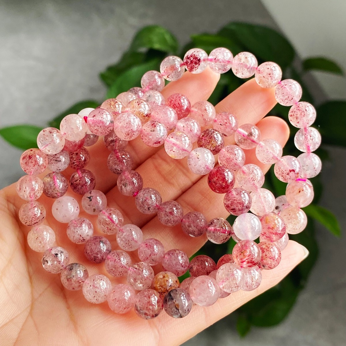 7.5/8mm 4pcs Natural Super Seven 7 Crystal Strawberry Quartz Stone