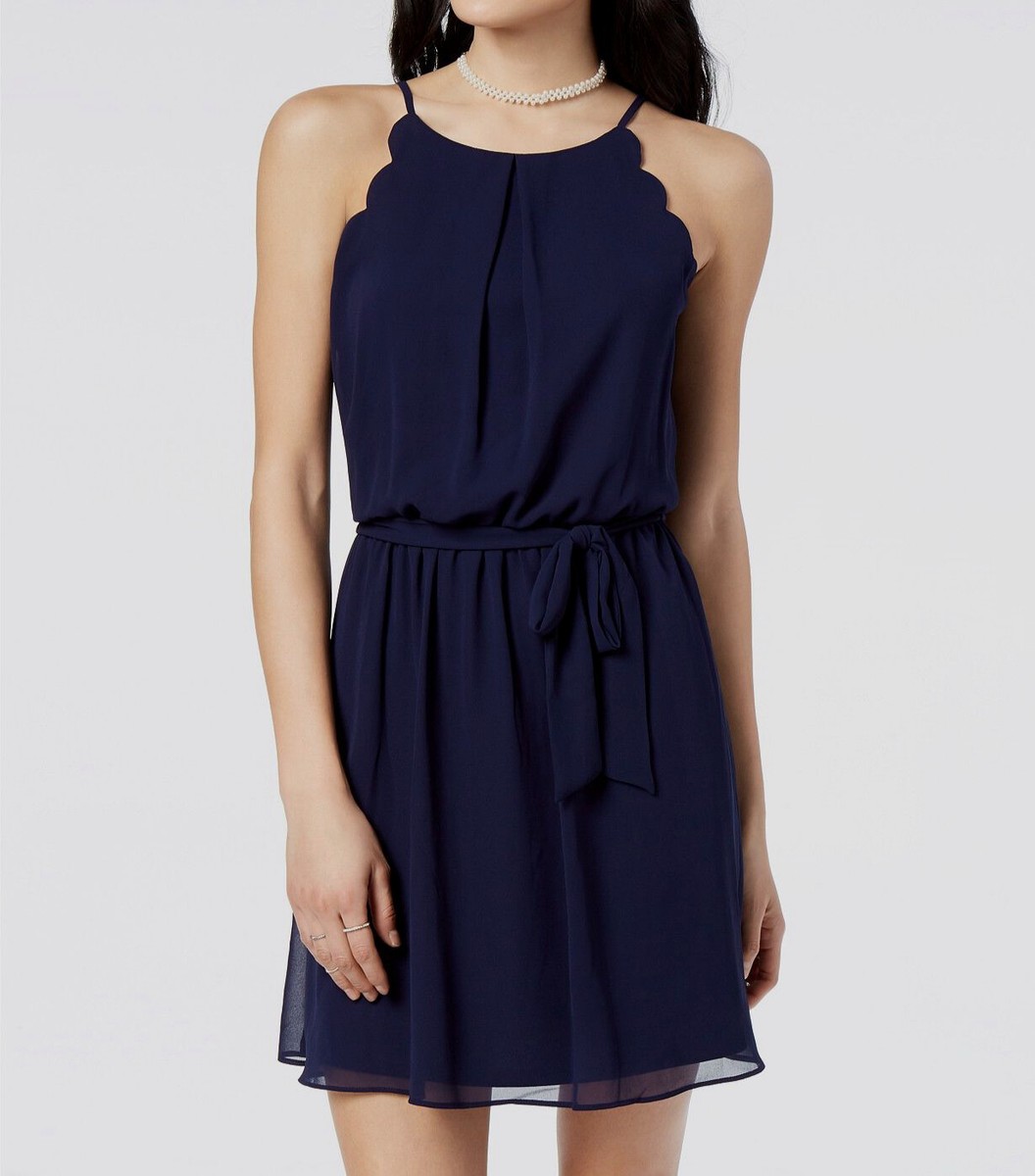 bcx blue dress New $249 Juniors Womens Scalloped Sleeveless Belted A-Line Size M 90s 00s y2k Half Birthday Outfit Set:Costume + Wig or chic BCX DRESS