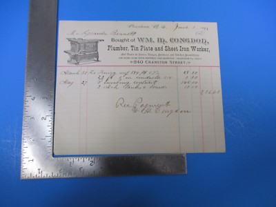 Vintage June 1, 1893 WM. M. Congdon Plumber Receipt Invoice Iron Worker M5923