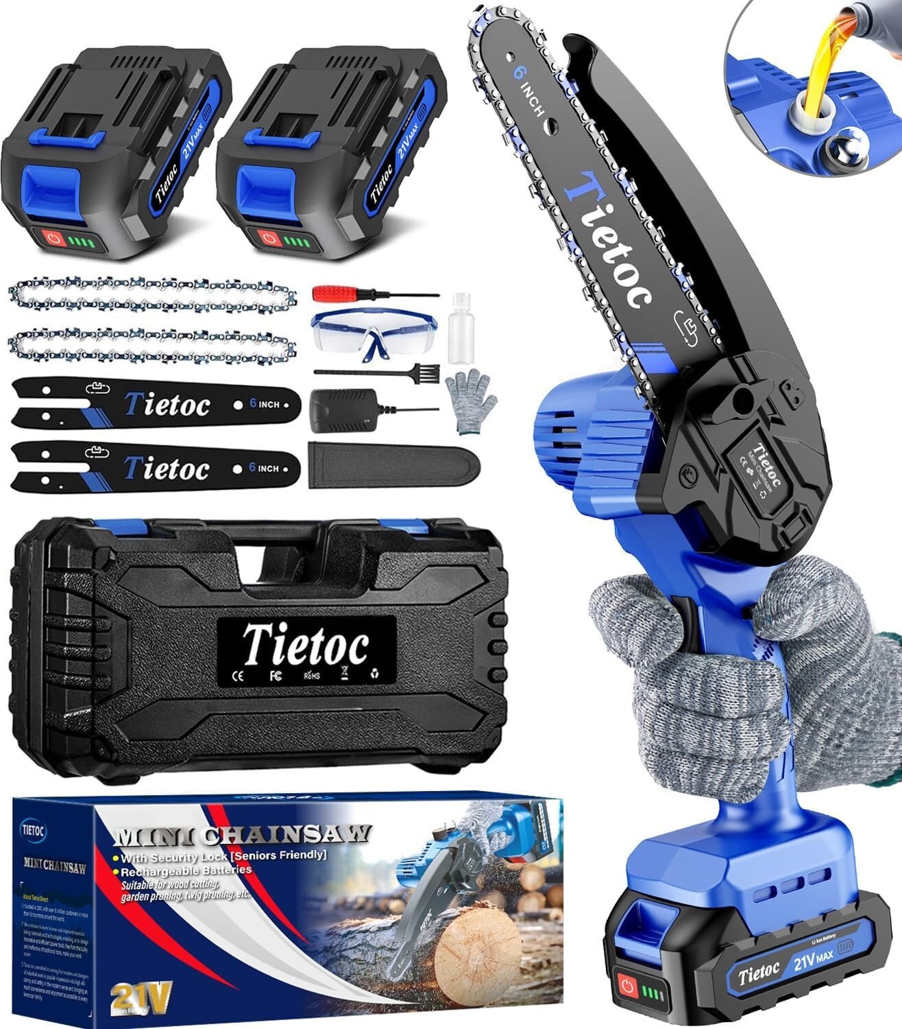 Mini Chainsaw 6 Inch Cordless Tietoc [ With 2Pcs 21V Batteries ...