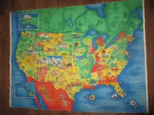 Vintage MAP Of The UNITED STATES WALL HANGING Fabric Panel - 1990's