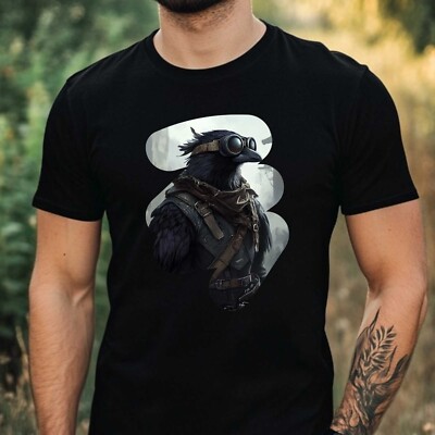 Men's Crow T-Shirt with Safety Glasses Motif Cotton Size XS to 5XL