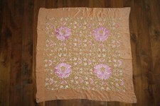 VINTAGE 1920'S-1930'S PEACH EMBROIDERED SILK SHAWL 51" X 50"
