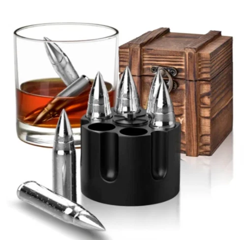 Bullet Whiskey Ice Stones Gift Set-6 Pcs Stainless Steel Whiskey Ice Cubes