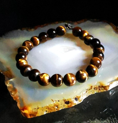 Armband Tigerauge Kugeln Heilsteine  nützlich und elegant 19cm 18,5g vintage