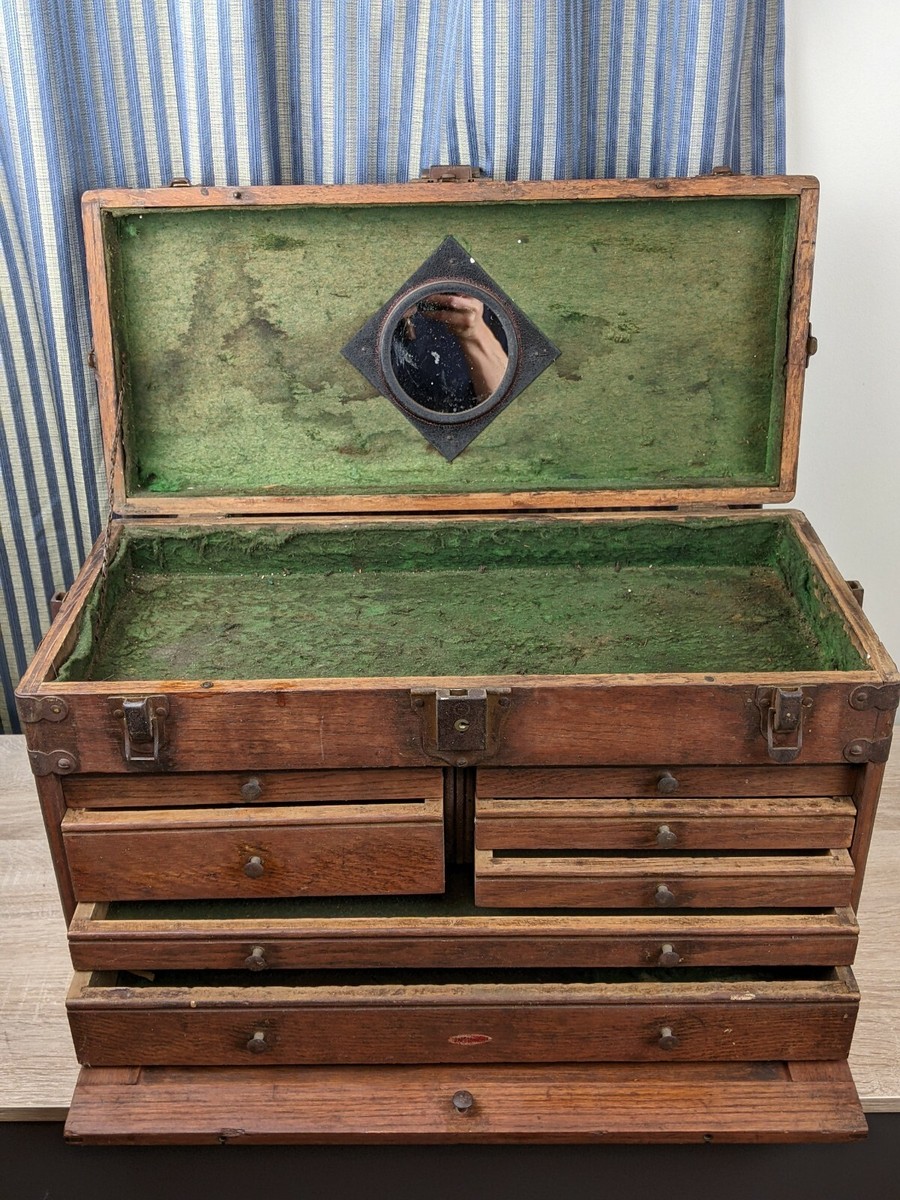 Vtg Mahogany Schartow Iron Sipco Products 8 Drawer Machinist Tool