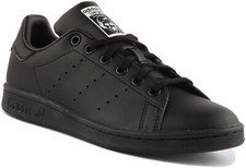Adidas Stan Smith Lacets En Cuir Unisexe Chaussures Noires UK 3 - 6