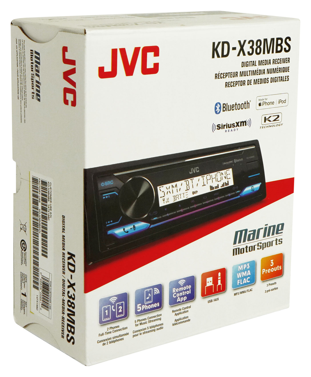 Морской стереоприемник Bluetooth JVC KD-X38MBS4 колонки со светодиодной подсветкой 65 Black
