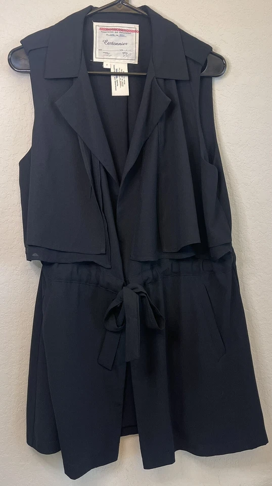 ANTHROPOLOGIE Cartonnier Negro Corbata Cintura Chaleco Blazer con Bolsillos Mujer’s Pequeño Foto 2 de 4