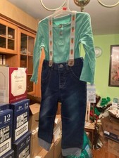 Cat And Jack Baby Boy Green Shirt And Suspender Set 18 Months