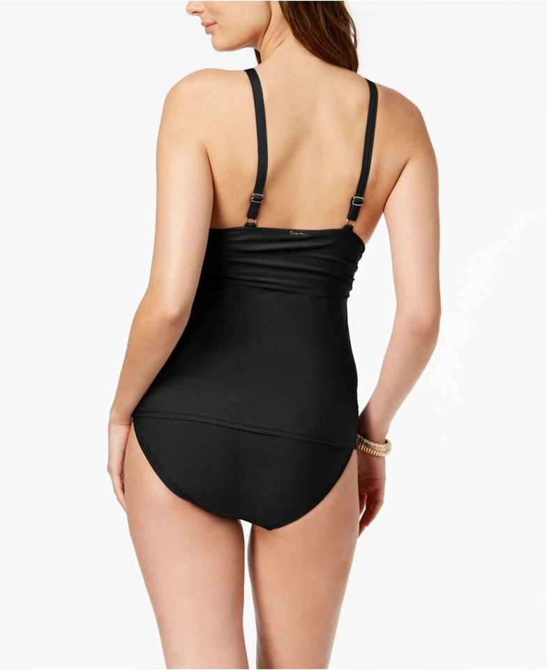 Nuevo con etiquetas Traje de baño Bikini Tankini Top Calvin Klein Talla L Cuello alto Negro Foto 2 de 2
