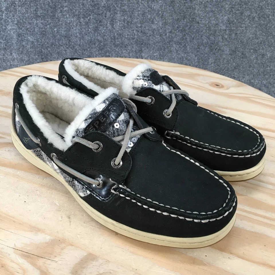Zapatos Sperry para mujer 8,5 M Top Sider forrados de piel barco de dos ojos 9174293 cuero negro Foto 3 de 4