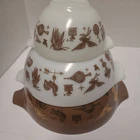 3 Vintage Pyrex EARLY AMERICAN Cinderella Mixing Nesting Bowls 441 443 444