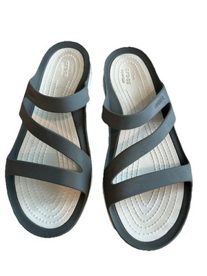 Crocs Swiftwater Strappy Gray & White Slides Sandals 7