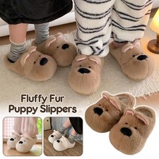 Casual Fluffy Slippers Women House Flat Cartoon West Highland PuppyWinter Shoes.